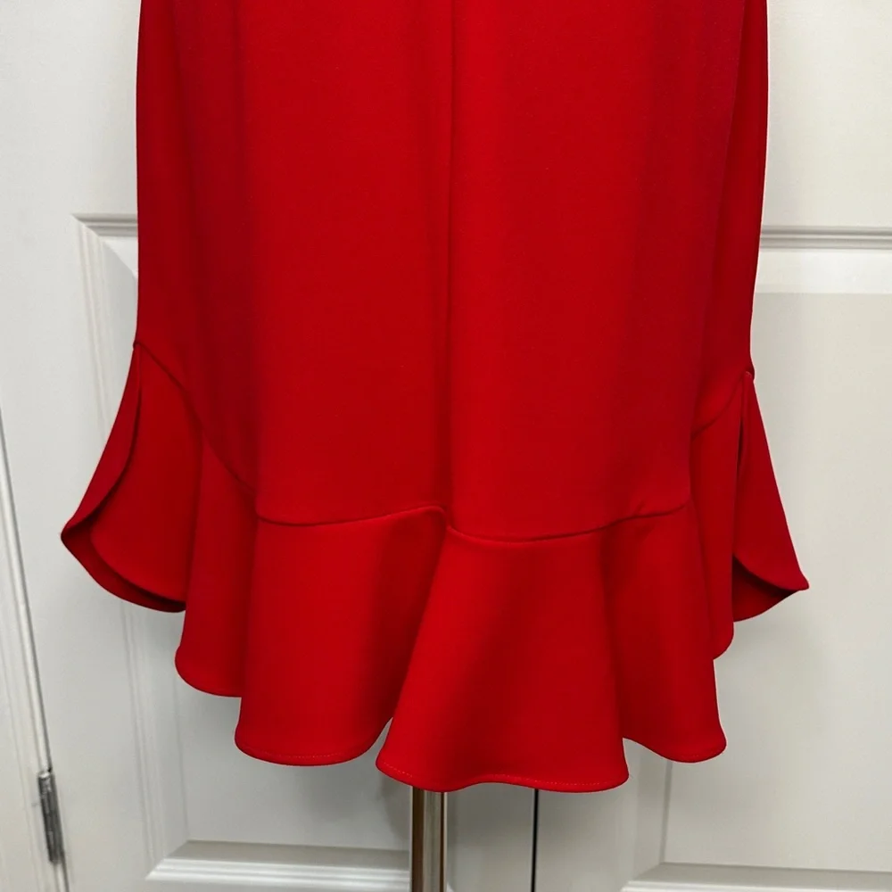 NWT Ivanka Trump Red Ruffle Hem Lace-up Sleeves Valentine’s Day Mini Dress Size4 - Picture 9 of 14